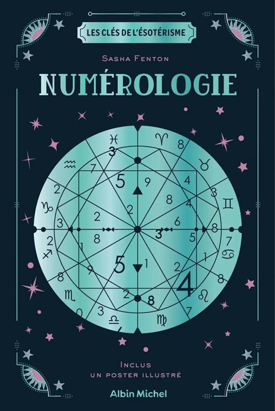 Livre Numérologie; couverture bleu nuit et turquoise avec diagramme circulaire — Albin Michel