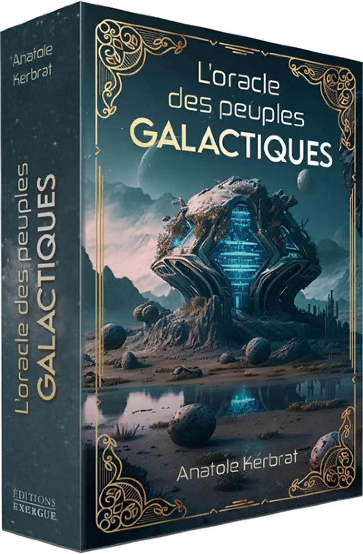 Astro Tarot Oracle deck by Pür Sérénité, French edition in a teal-blue box with gold filigree