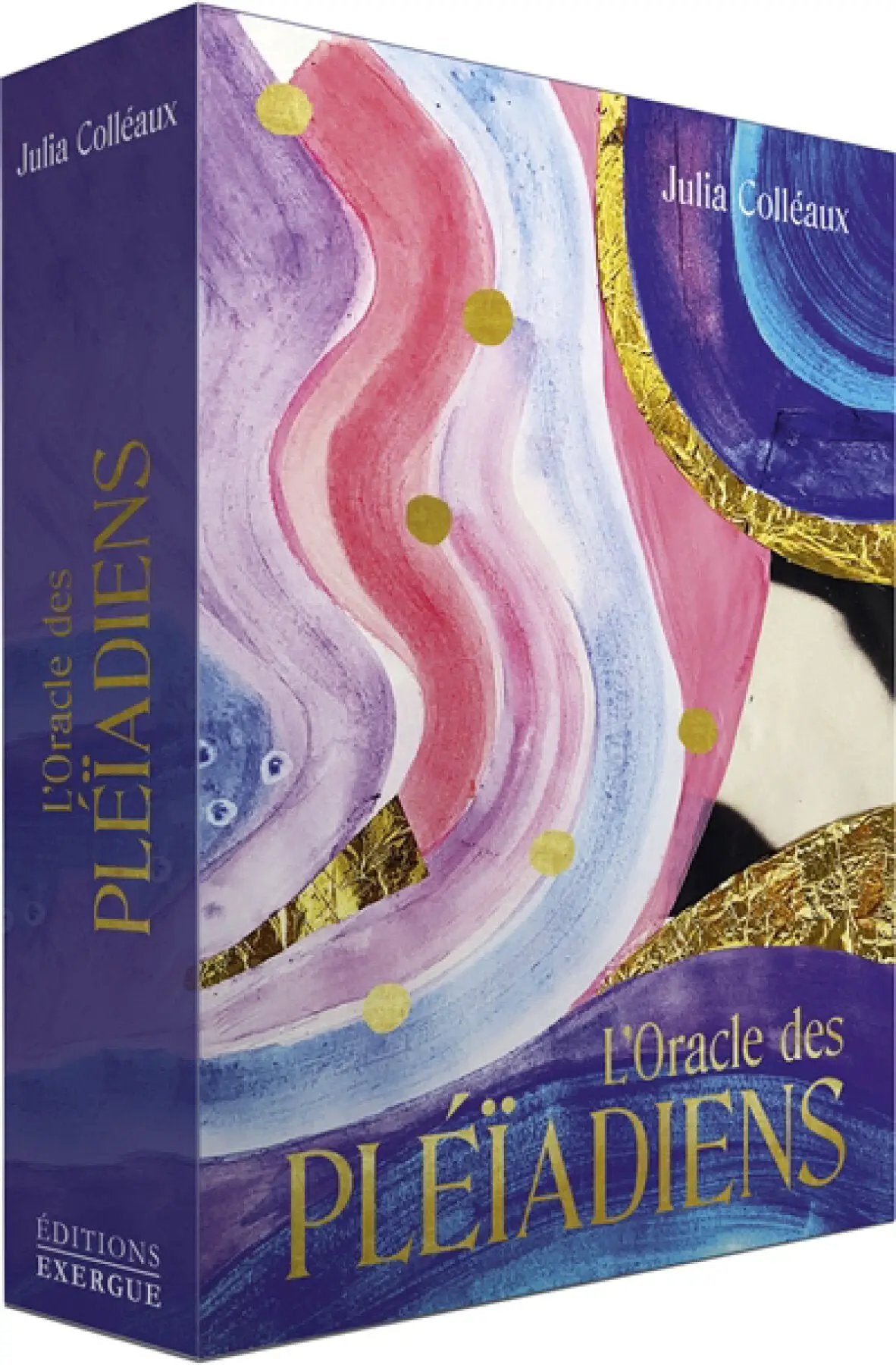Astro Tarot Oracle deck by Pür Sérénité, French edition, L'Oracle des Pléïadiens, purple-gold box.