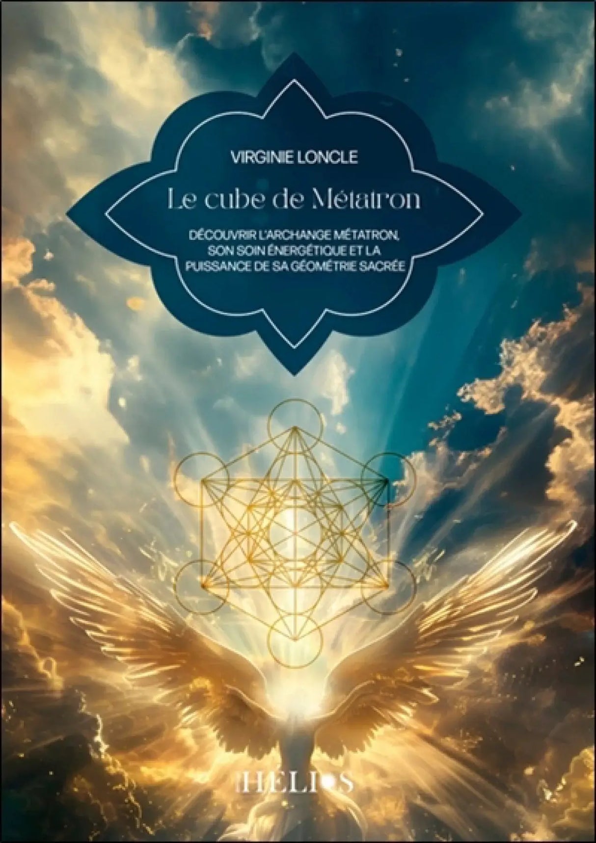 Livre Le Cube de Métatron, couverture bleu profond avec motif géométrique doré, par Pür Sérénité