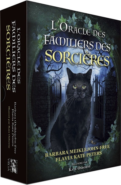 Astro Tarot Oracle box set: L’Oracle des Familiers des Sorcières featuring a black cat at a moonlit gate