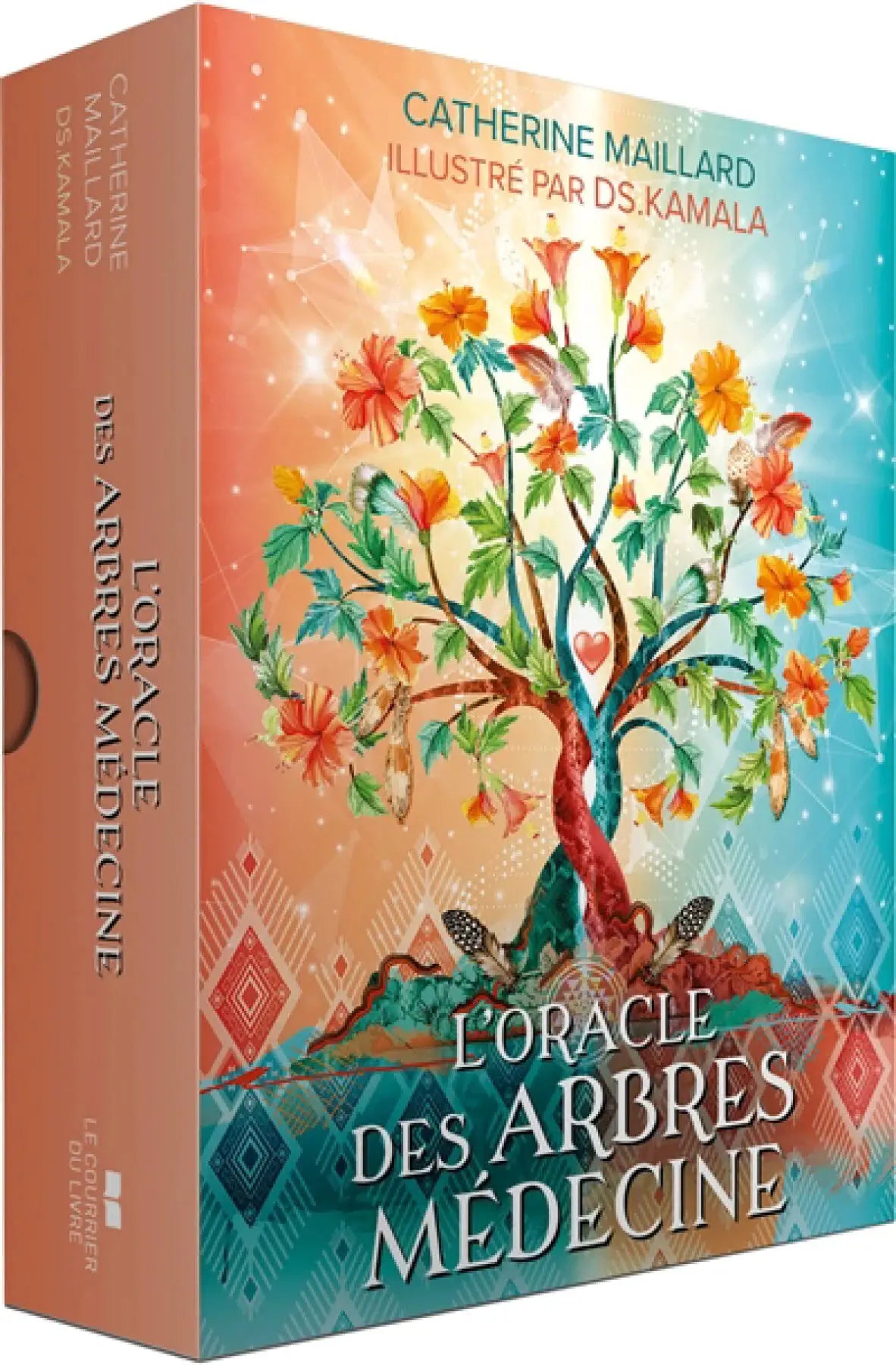Astro Tarot Oracle box with vibrant orange-to-teal tree artwork; French version by Pür Sérénité