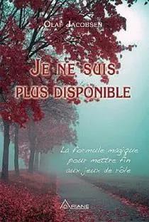 Livre imprimé Je ne suis plus disponible, couverture avec arbres rouges et brume turquoise