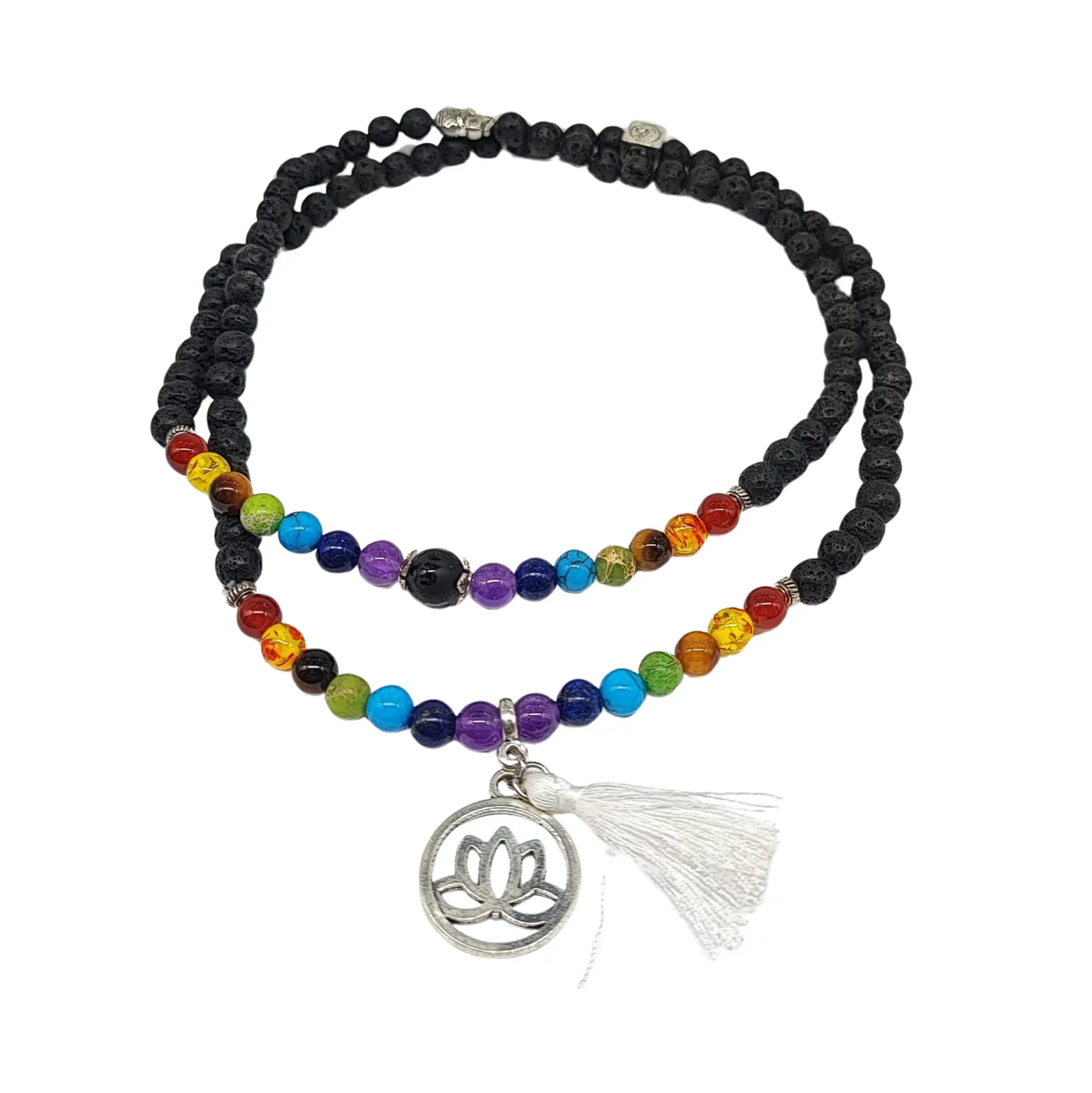 Mala - Bracele / Necklace - Multi Strand - 7 Chakras & Lava Beads - 6mm
