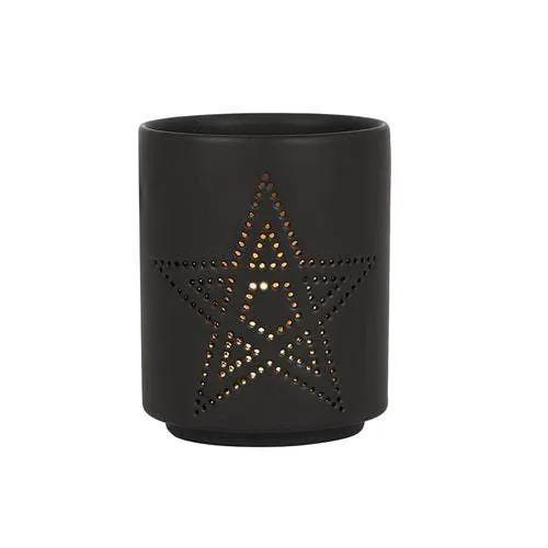 Candle Holder - Tealight & Votive - Black Pentagram Cut Out