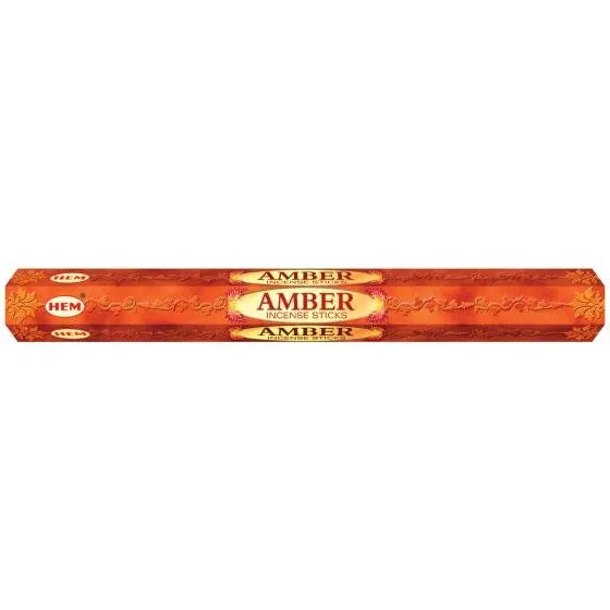 HEM Amber Incense Sticks, orange packaging, 2 packs shown (20 sticks per pack)