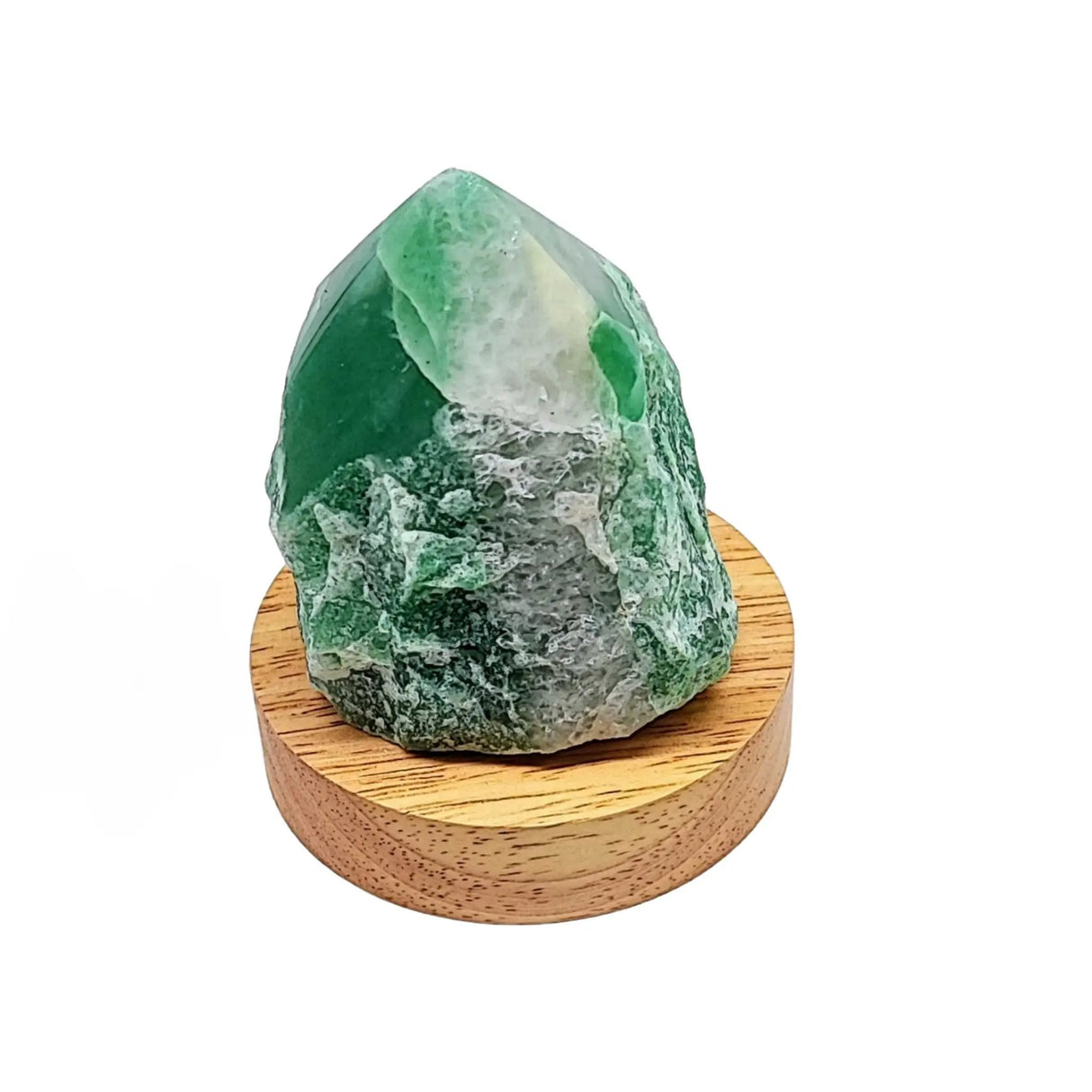 Home Decor -Mini Lamp -Green & White Quartz -Wooden Base Light