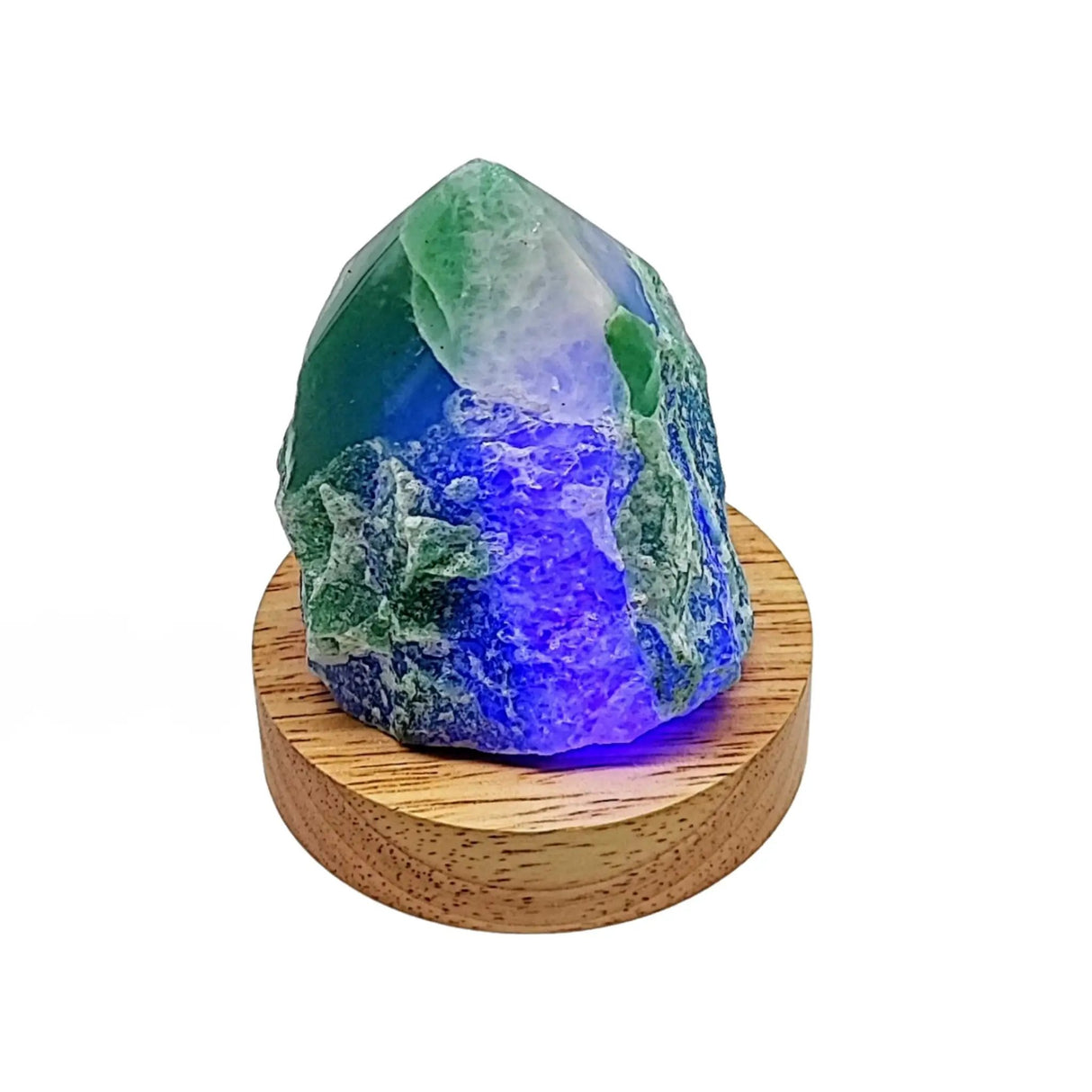 Home Decor -Mini Lamp -Green & White Quartz -Wooden Base Light