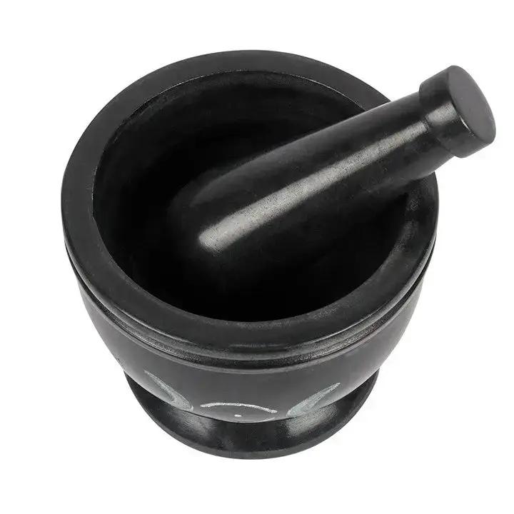 Mortar & Pestle -Soapstone -Triple Moon Black -3.5''