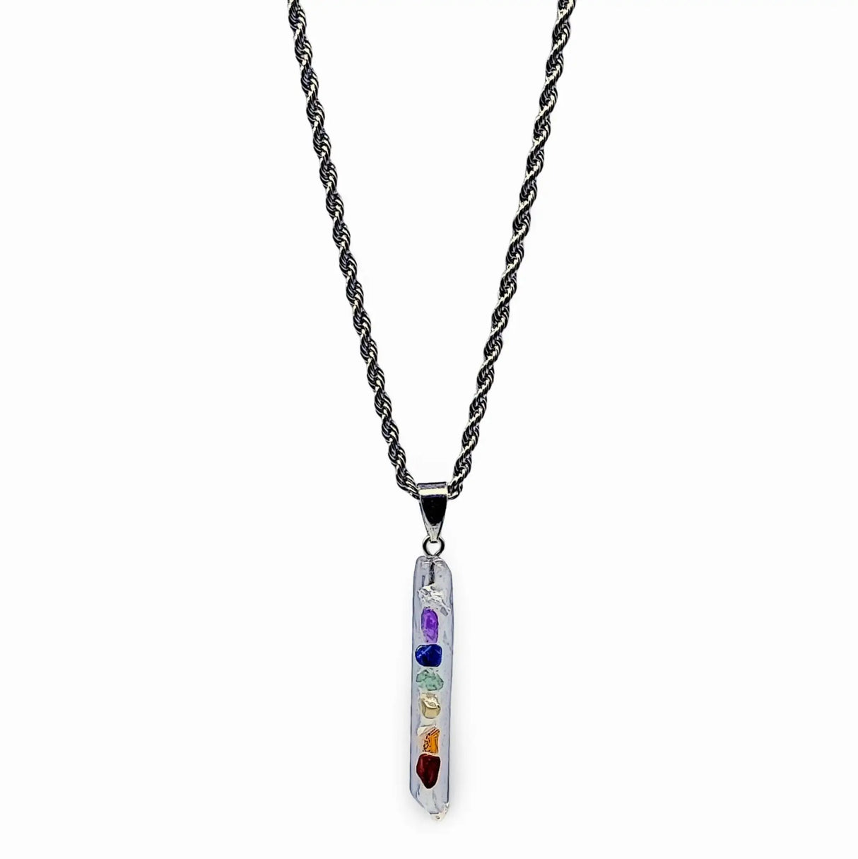 Necklace - 7 Chakras Gemstone - Natural Quartz Pointed Pendant