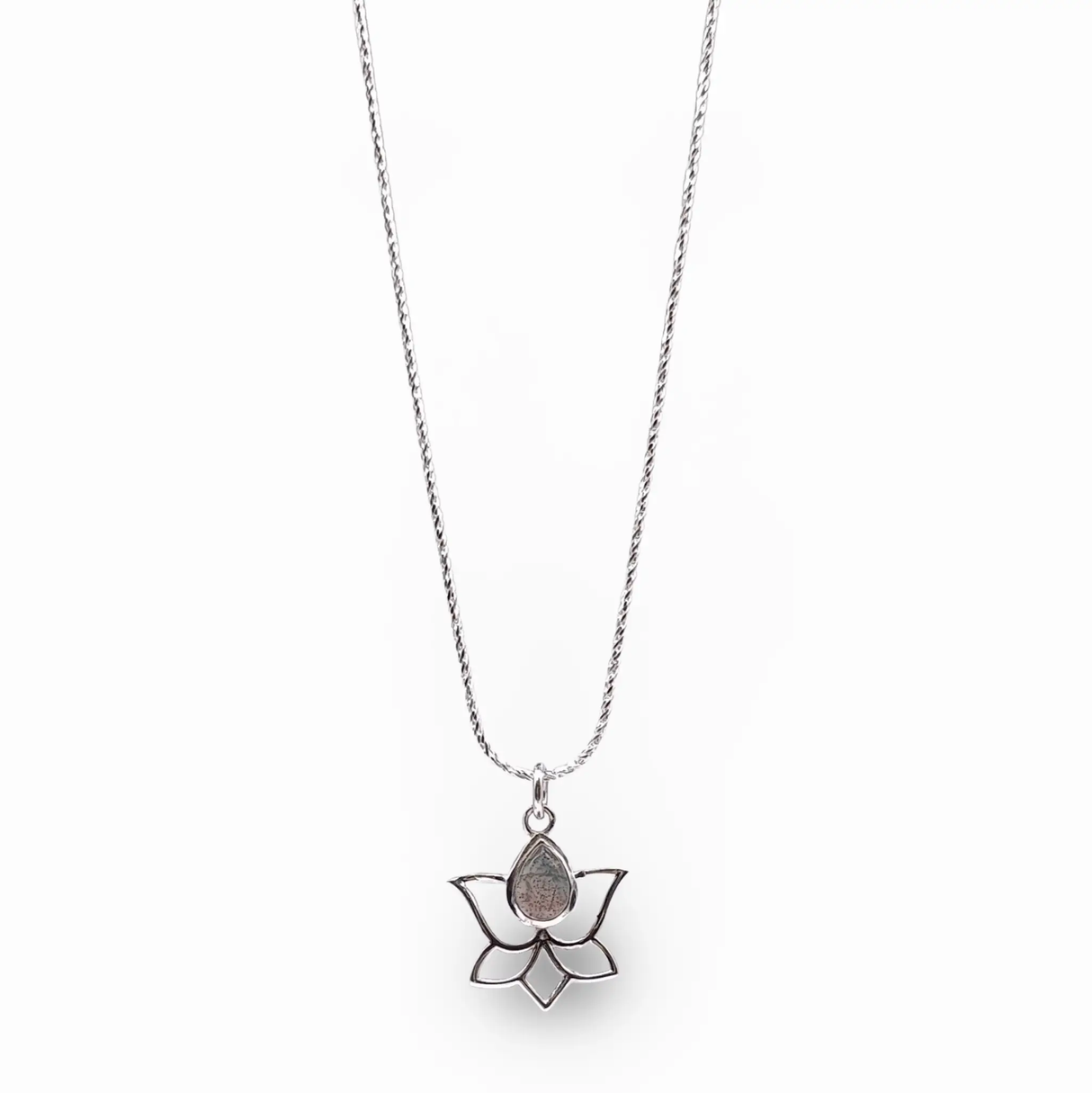 Necklace -925 Sterling Silver -Lotus -Decorated with Gemstones
