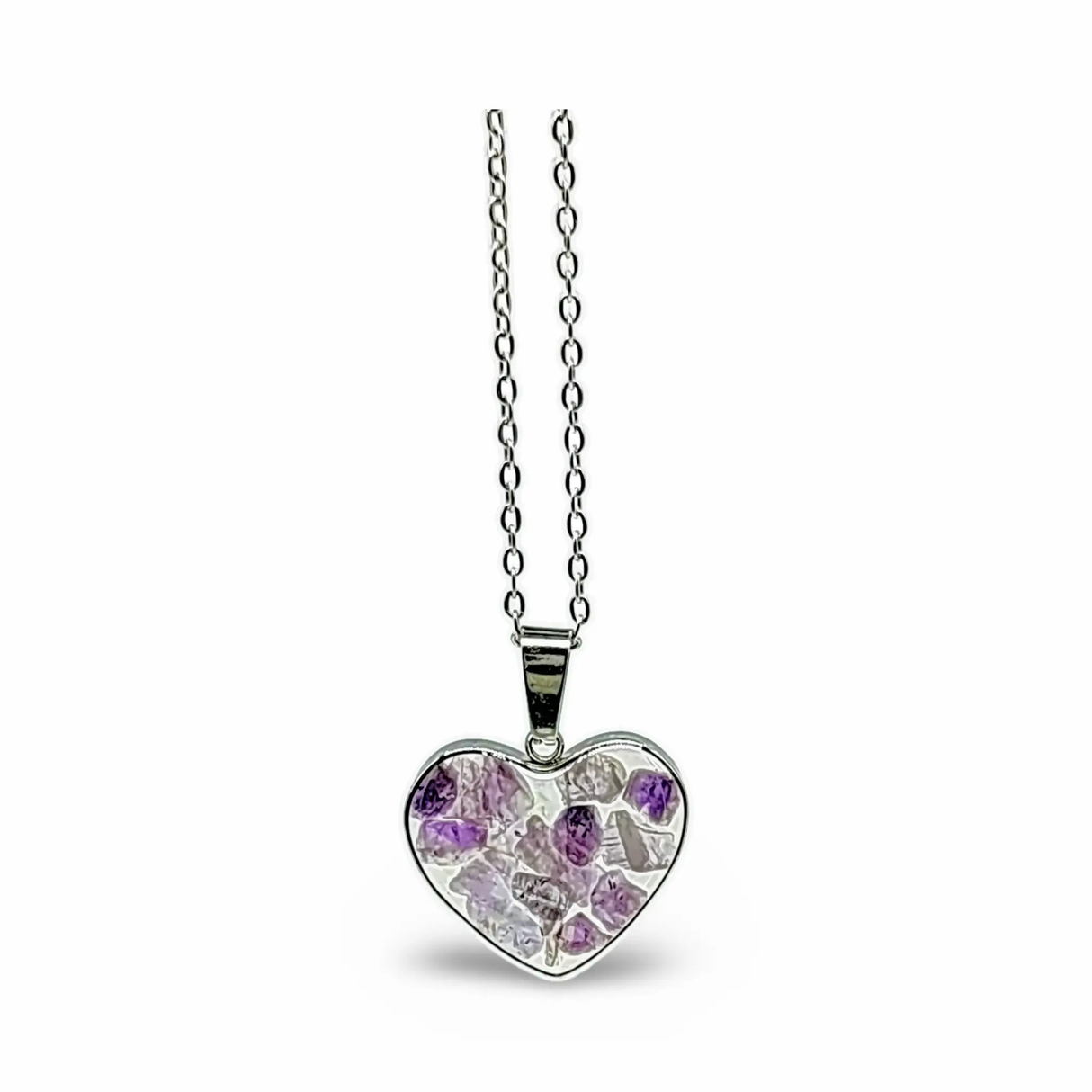 Necklace - Heart Shaped Glass Bottle - Amethyst