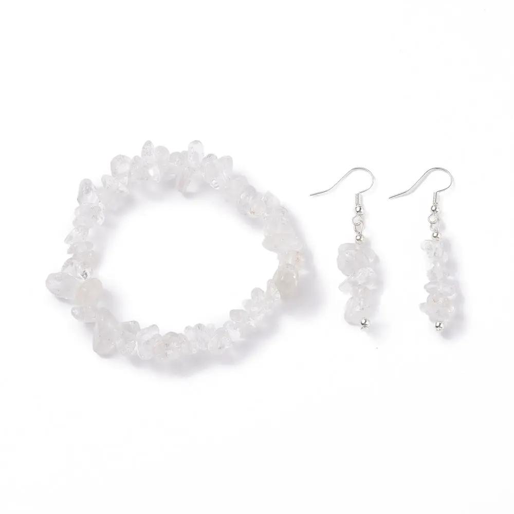 Bracelet & Earring - Elegant Gemstone Bracelet and Earring Set - Chips Crystal Quartz