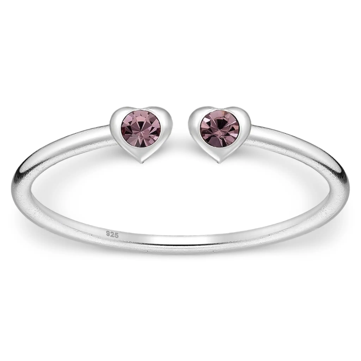 Toe Ring -925 Sterling Silver -Adjustable -Heart Shape Light Amethyst