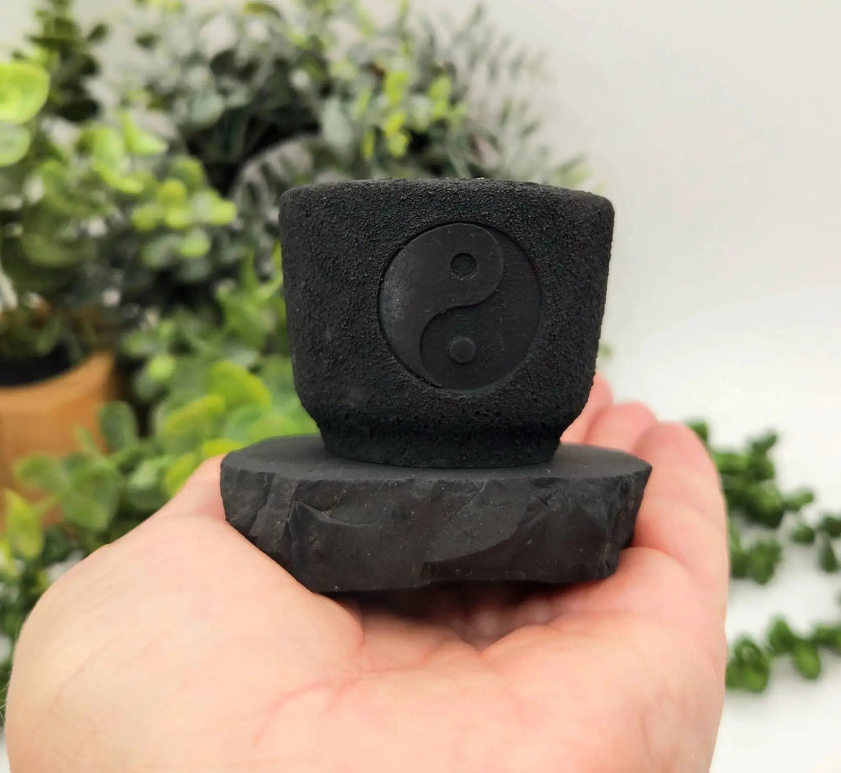 Candle Holder - Shungite with Ying Yang - 6x5x5.5cm