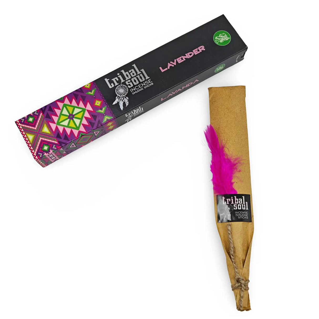 Tribal Soul lavender incense sticks in black box with colorful geometric sleeve