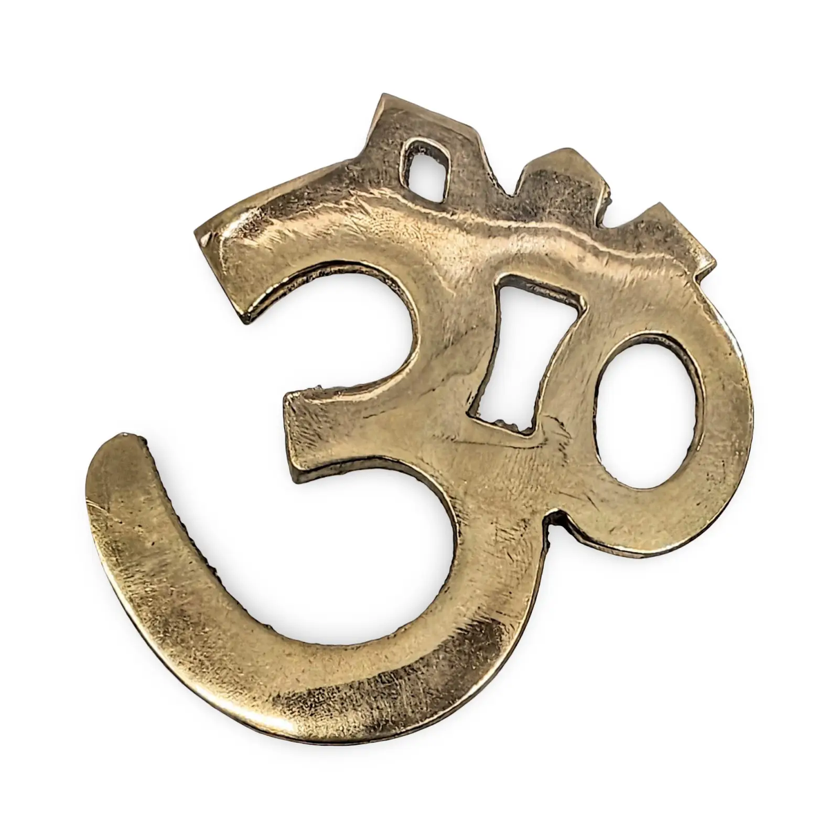 Gold-tone Om wall decor figurine by Pür Sérénité, brass-style metal symbol.