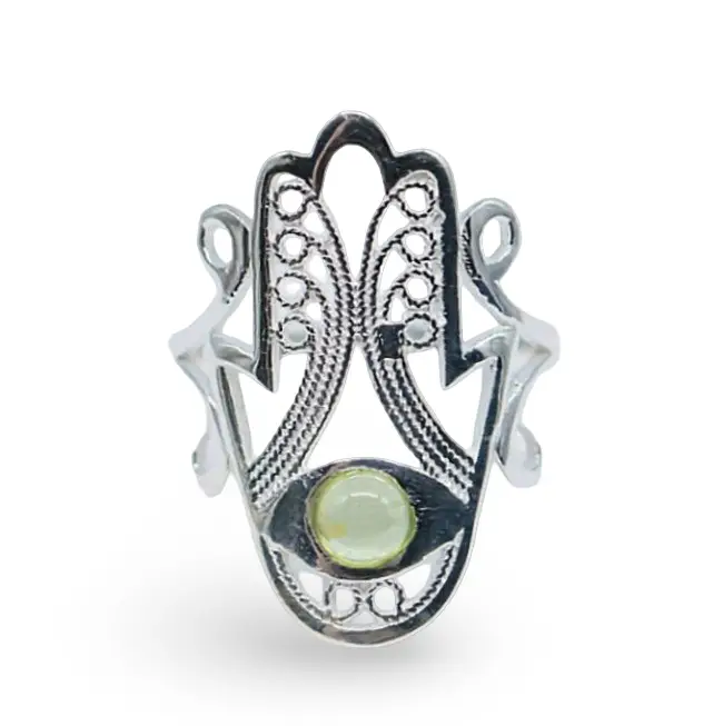 Ring - 925 Sterling Silver - Fatima Hand with Gemstone Peridot