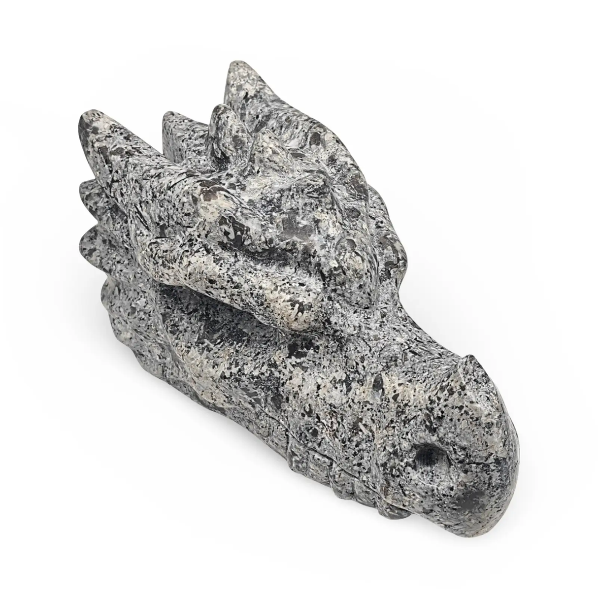 Dragon skull stone sculpture in gray Yooperlite, 8 inches