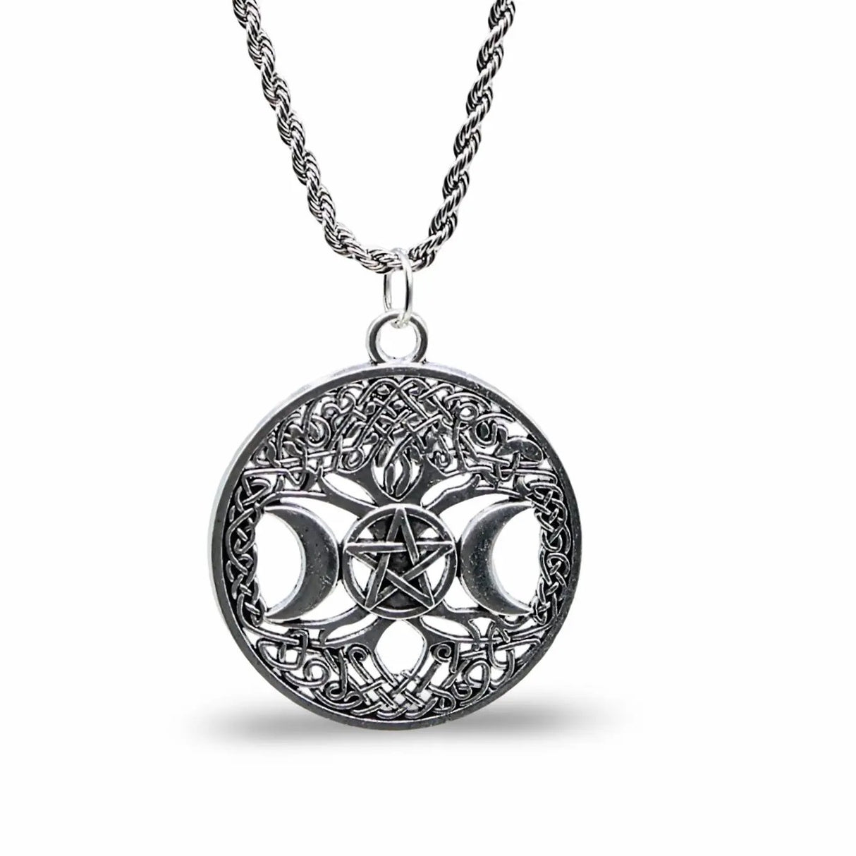 Necklace - Triple Moon Goddess - Antique Silver