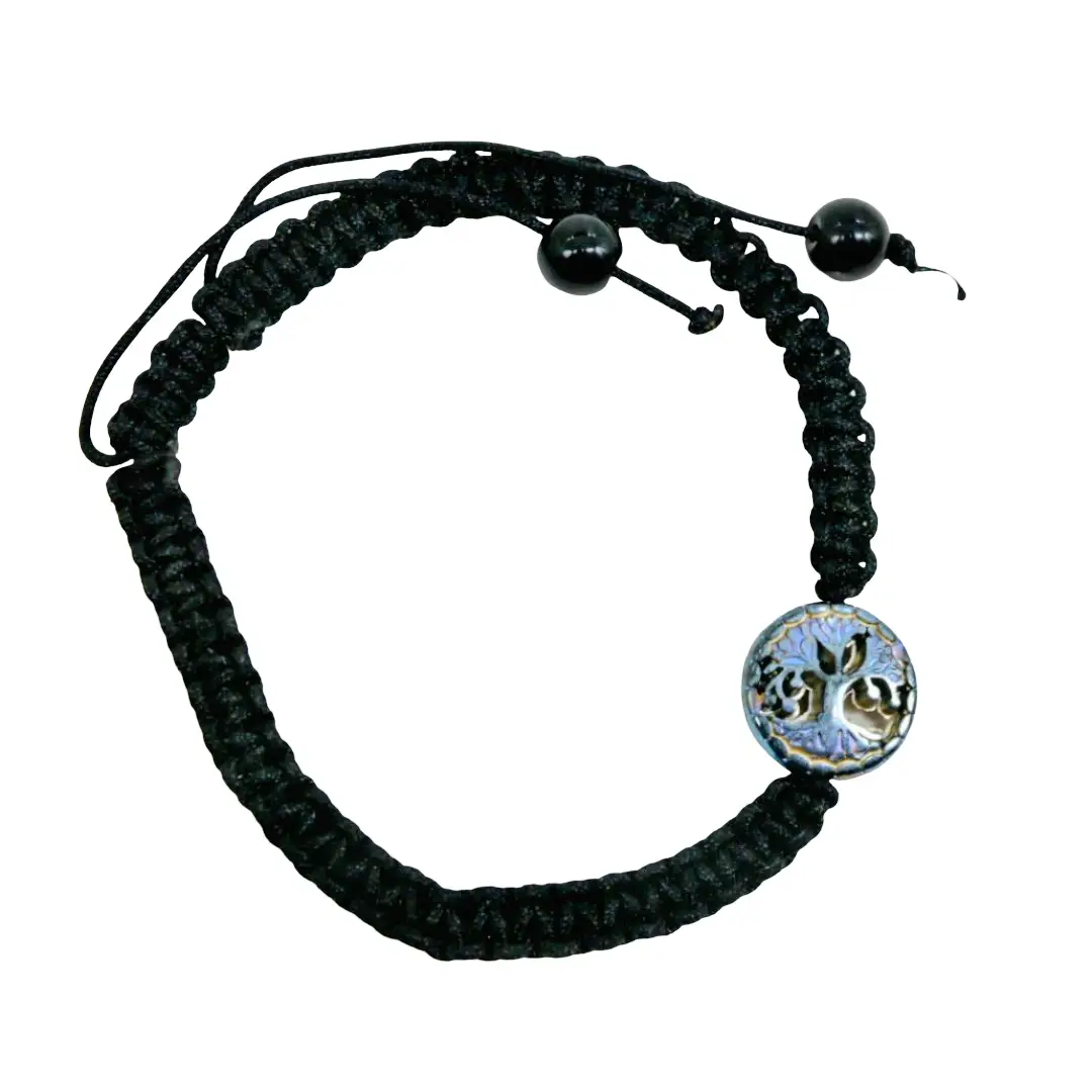 Bracelet - Black Braided - Ajustable Cord - Rainbow Tree of Life