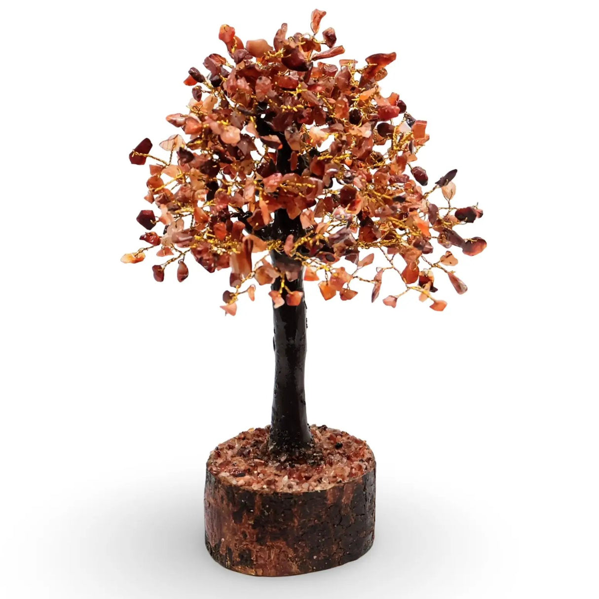 Home Decor - Gem Tree - Carnelian - 10-12"H - 500 Beads - Golden Wire