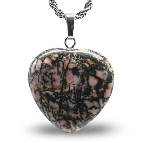 Necklace - Heart Shaped - Rhodonite