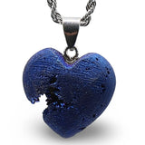 Necklace - Heart Shaped - Electroplate Natural Druzy Geode Agate - Small