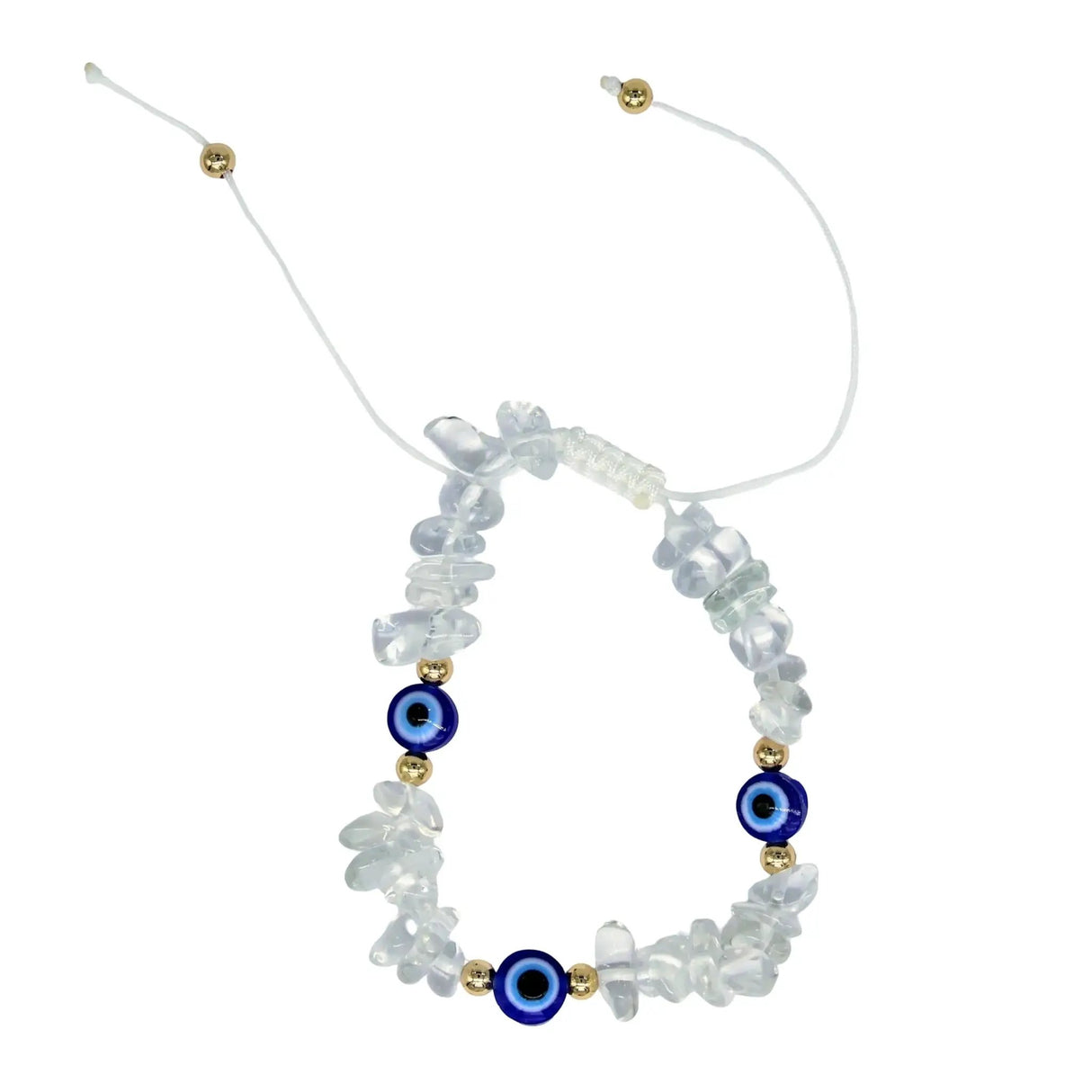 Bracelet - Crystal Quartz & Evil Eye - Adjustable - Chips