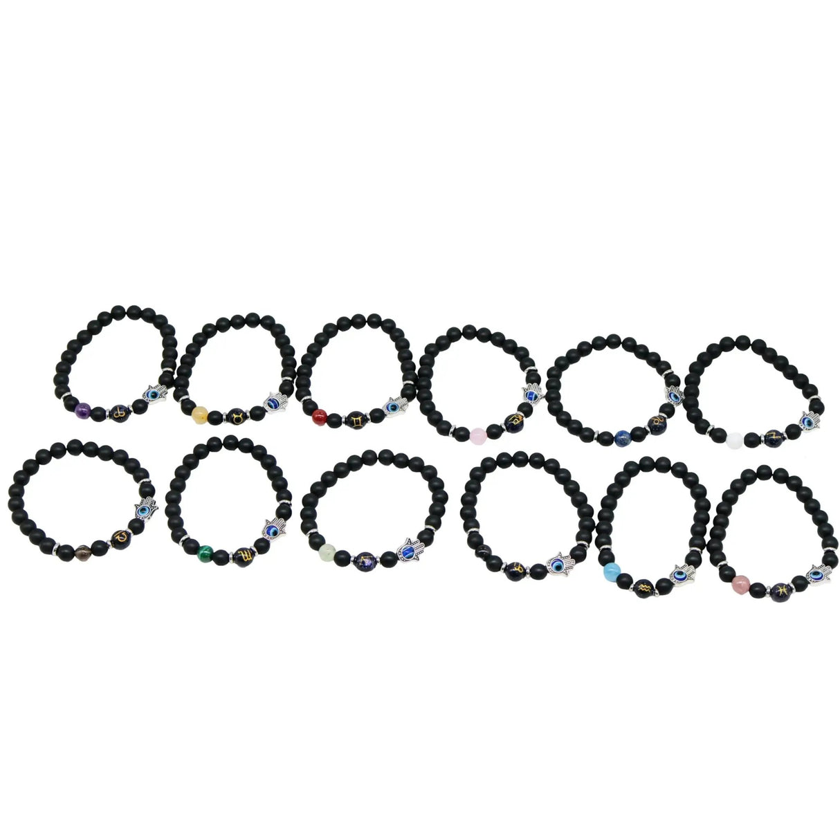 Bracelet - Natural Black Agate - Constellation - Fatima Hand - 8mm