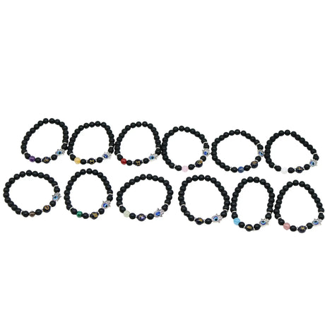 Bracelet - Natural Black Agate - Constellation - Fatima Hand - 8mm