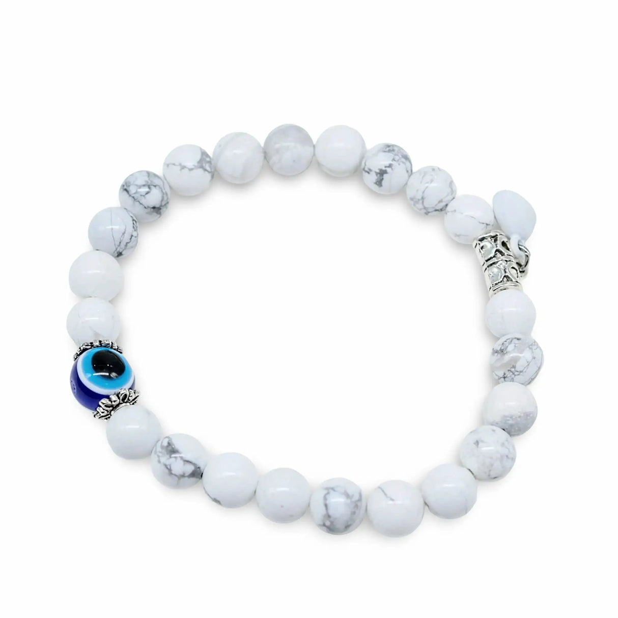 Bracelet - 2Pcs Set - Natural Howlite & Obsidian with Evil Eye - Matching Bracelets