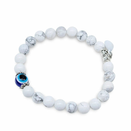 Bracelet - 2Pcs Set - Natural Howlite & Obsidian with Evil Eye - Matching Bracelets