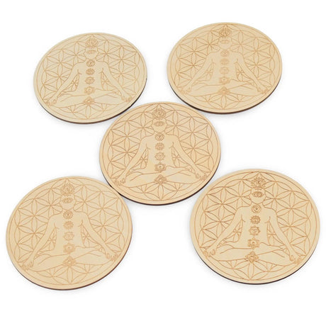 Home Decor - Wooden Coaster - 7 Chakras - Set of 5