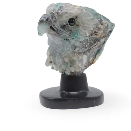 Spirit Animal - Carved Stone - Chrysocolla - Eagle Head on Onyx Base