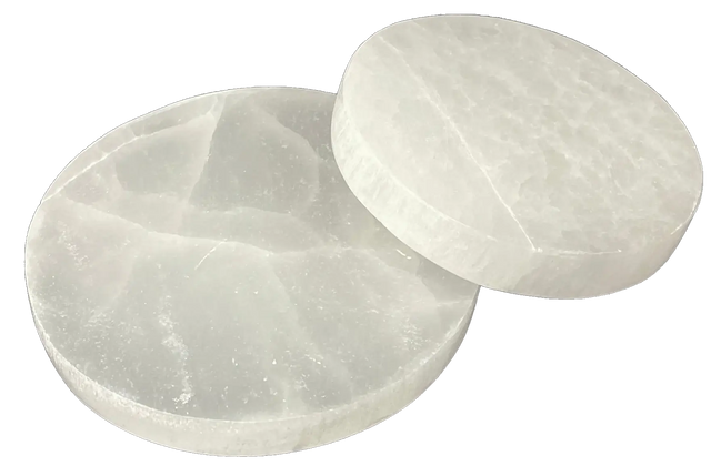 Selenite charging plates, 3 white translucent discs, decorative plaques