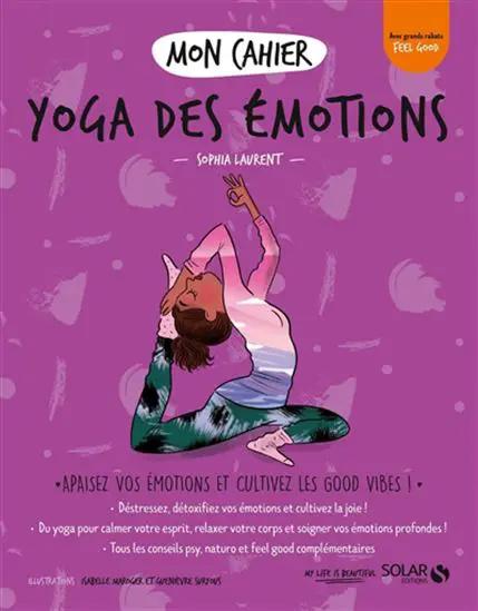 Livre Mon Cahier Yoga des Émotions par Pür Sérénité, couverture violette avec illustration de yoga