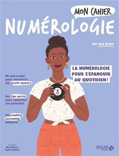 Livre Mon Cahier Numérologie – couverture bleu clair avec illustration d’une femme
