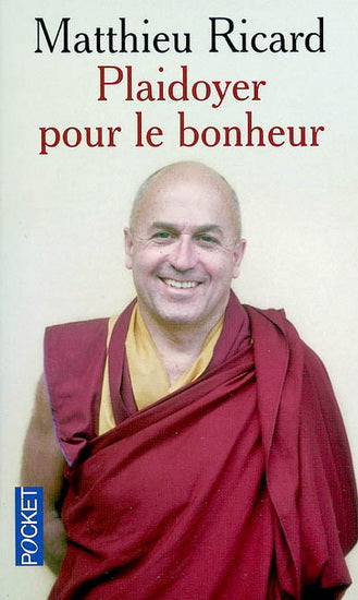 Livre usagé Plaidoyer pour le bonheur, Matthieu Ricard, édition Pocket avec moine en robes bordeaux et jaune