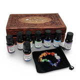 7 Chakras Essential Oil & Bracelet Deluxe Gift Set in a wooden box with 12 ml oils and chakra bracelet Limited Edition