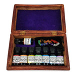7 Chakras Essential Oil & Bracelet Deluxe Gift Set in wooden box with 12 ml oils and chakra beads