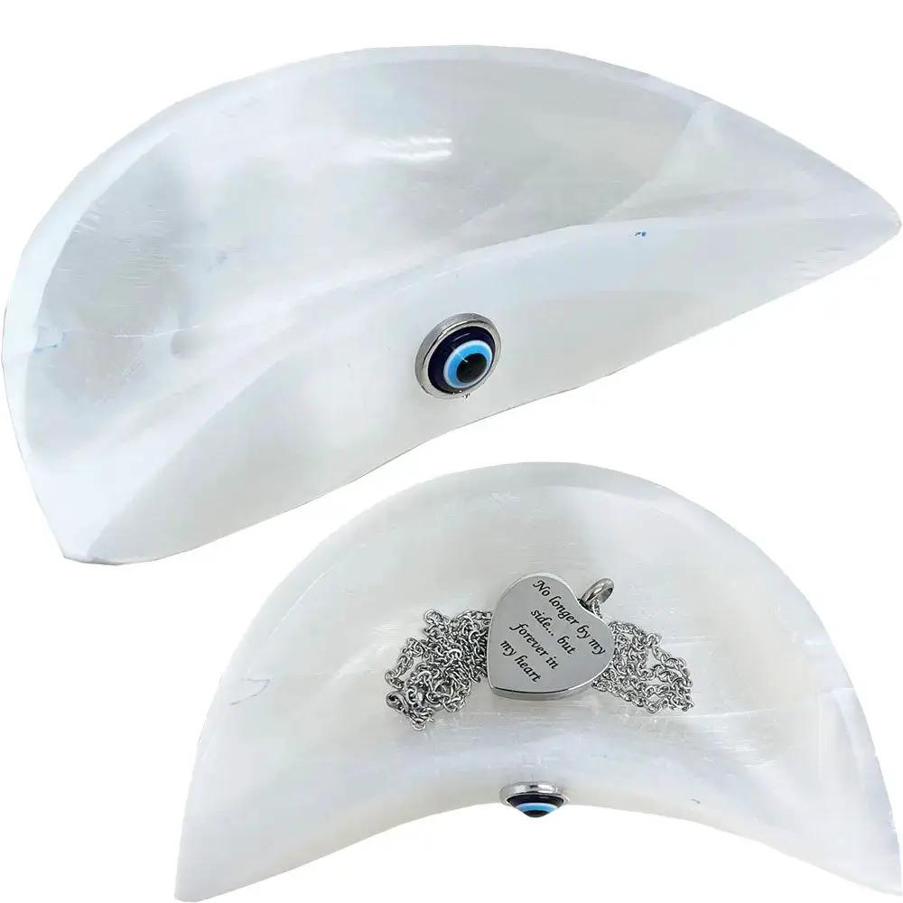 Home Decor - Half Moon - Selenite Stone Bowl with Evil Eye