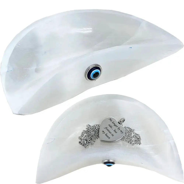 Home Decor - Half Moon - Selenite Stone Bowl with Evil Eye