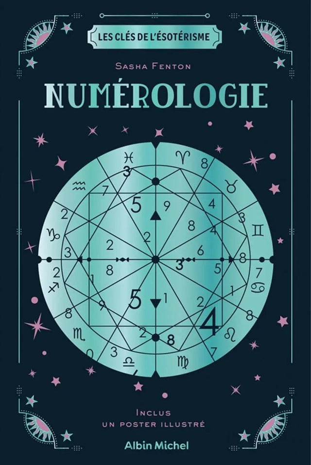 Livre Numérologie; couverture bleu nuit et turquoise avec diagramme circulaire — Albin Michel