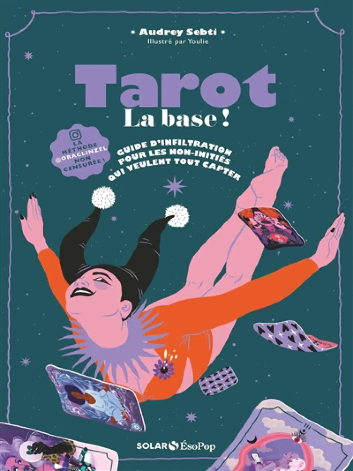 Livre Tarot La base ! par Pür Sérénité, couverture bleu-vert illustrée.