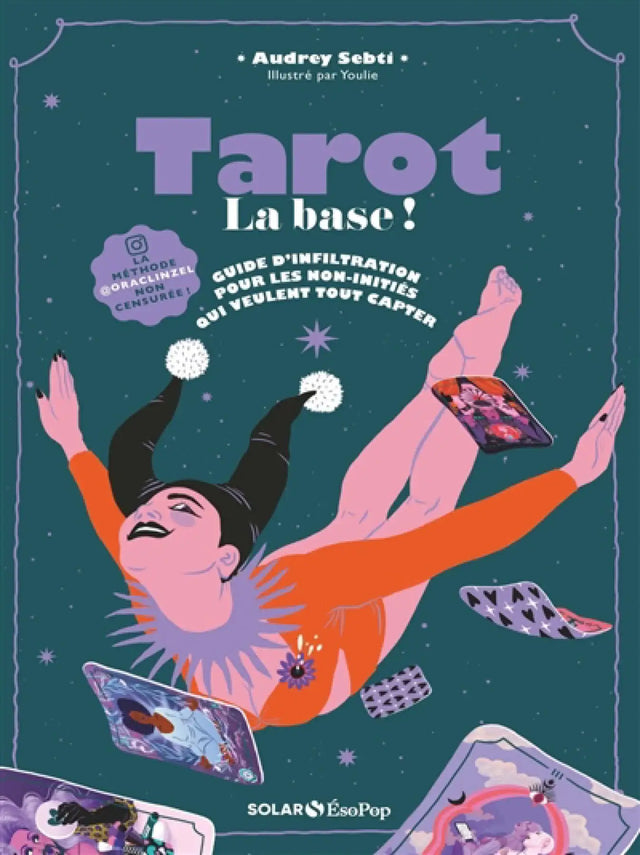 Livre Tarot La base ! par Pür Sérénité, couverture bleu-vert illustrée.