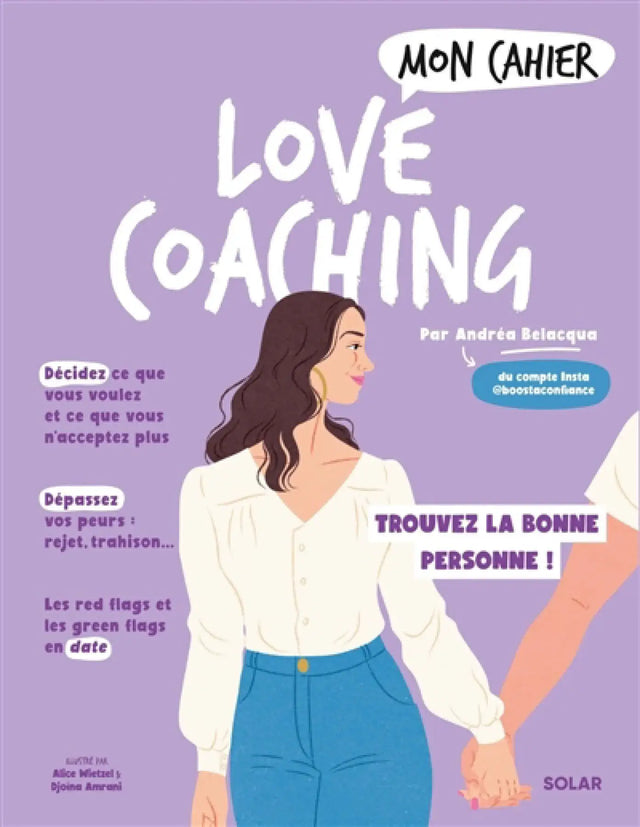 Livre Mon Cahier Love Coaching by Pür Sérénité; cover features a woman illustration on lilac background