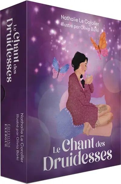 Astro Tarot Oracle deck Le Chant des Druidesses (French) by Pür Sérénité, purple box with seated woman and butterflies.