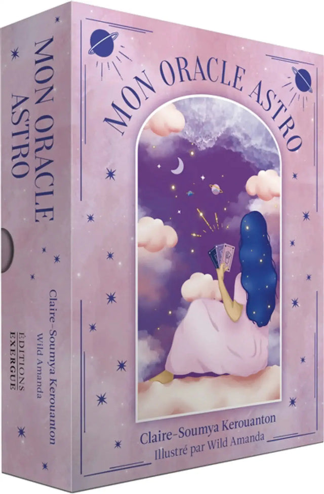 Astro Tarot Oracle Mon Oracle Astro French Version deck by Pür Sérénité; pink box with a woman holding cards