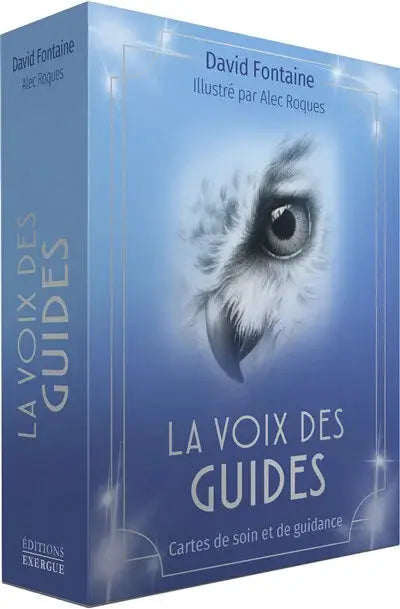 Astro Tarot Oracle La Voix des Guides deck by Pür Sérénité, French version, blue box with an eye illustration